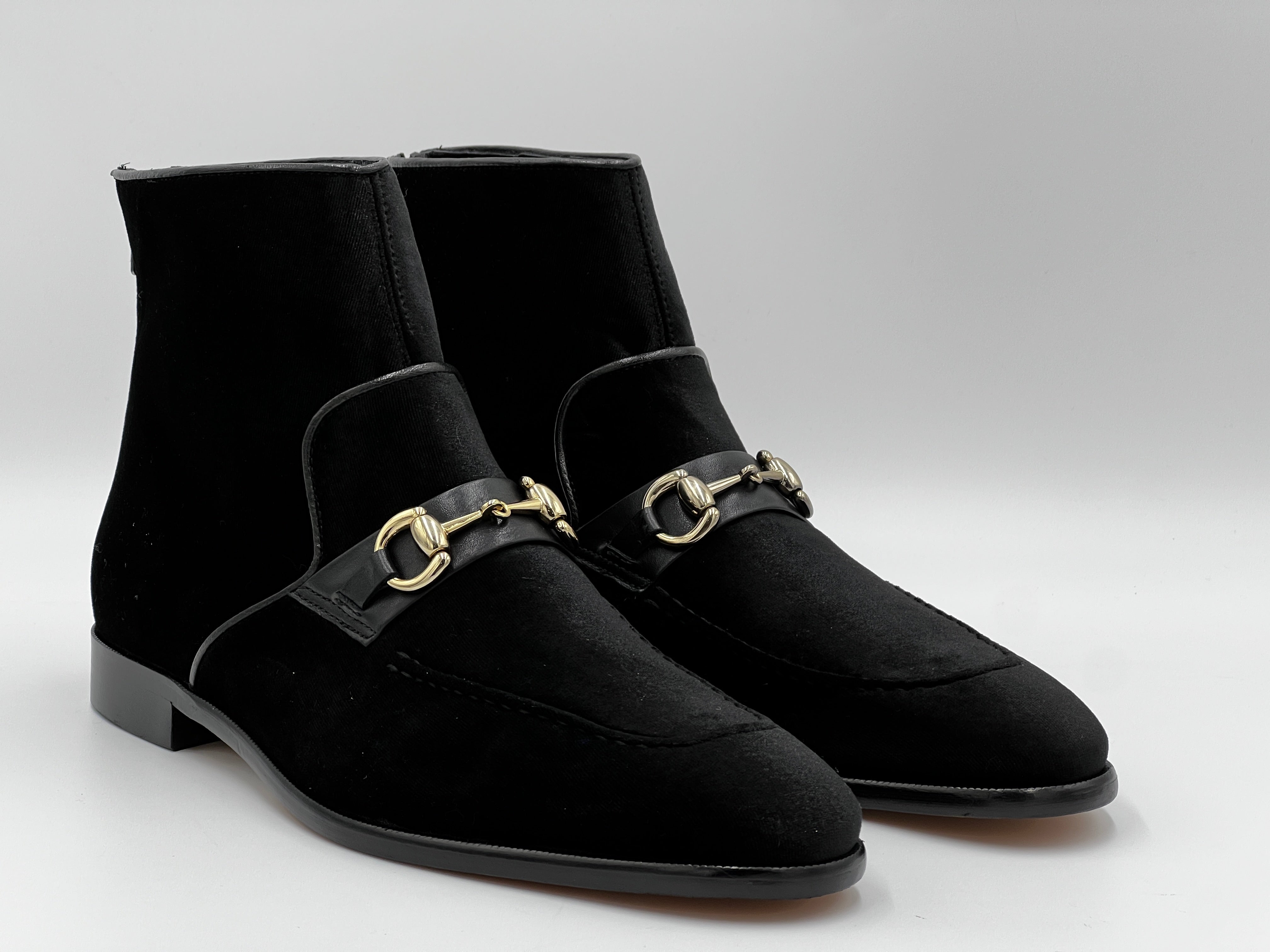 black and gold dress boots Women's Outfit: Gold Sequin Sheath Dress, Black Velvet Ankle Boots, Black  and Gold Waist Belt