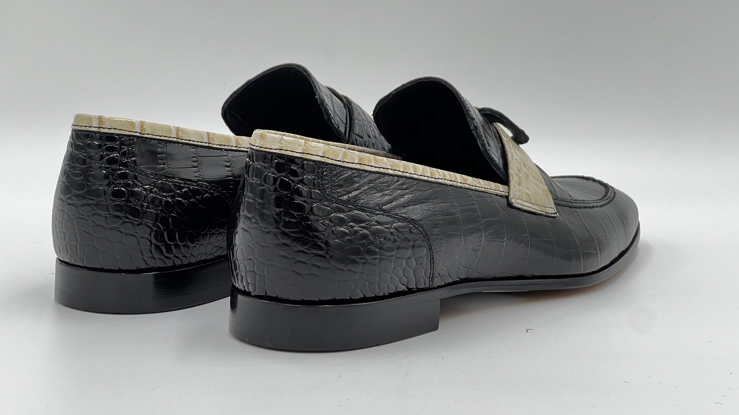 25095 Black Crocodile Print Leather Loafer Men Shoes - Alvarenzo shoes