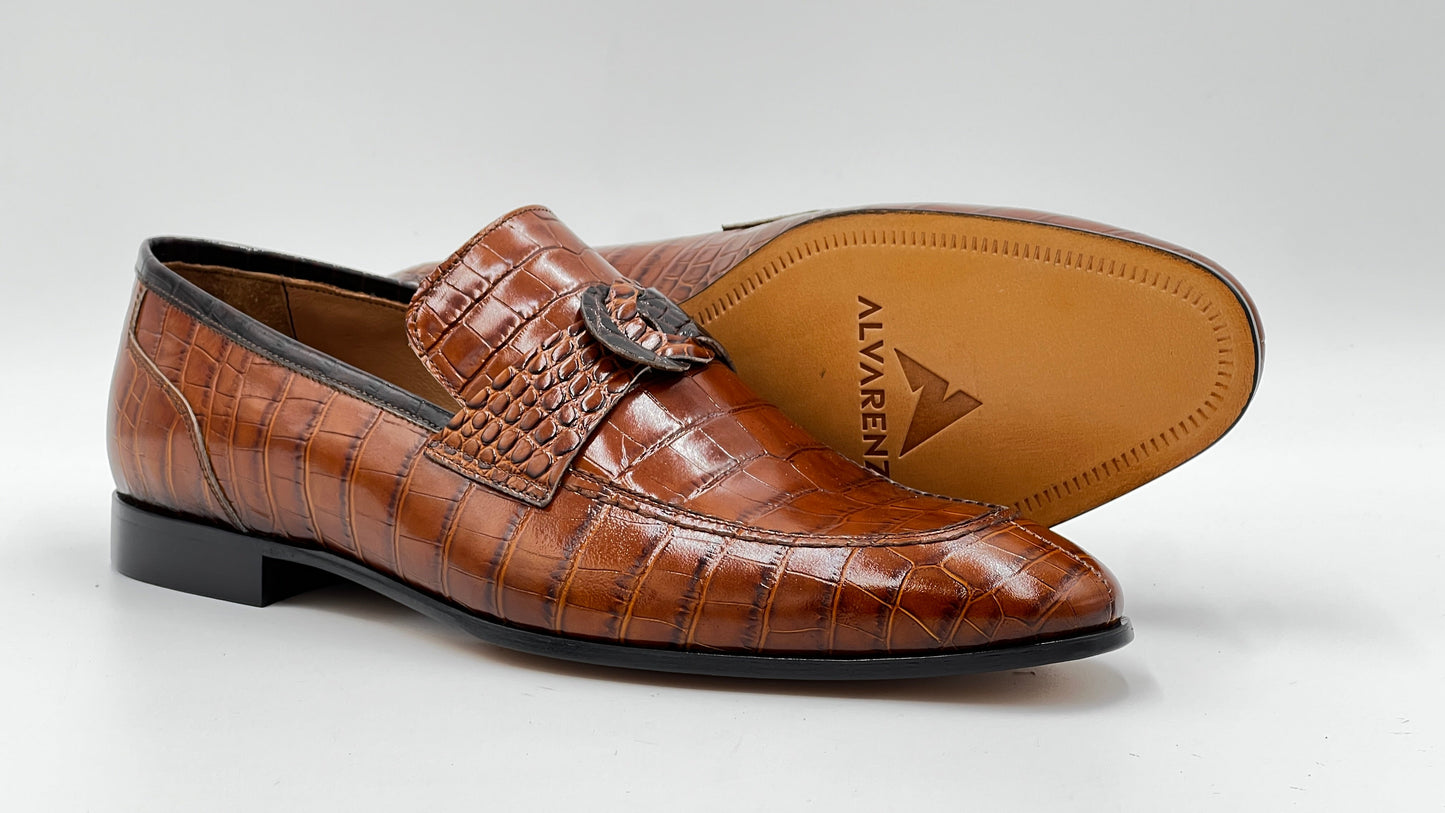 25095 Cognac Crocodile Print Leather Loafer Men Shoes - Alvarenzo shoes