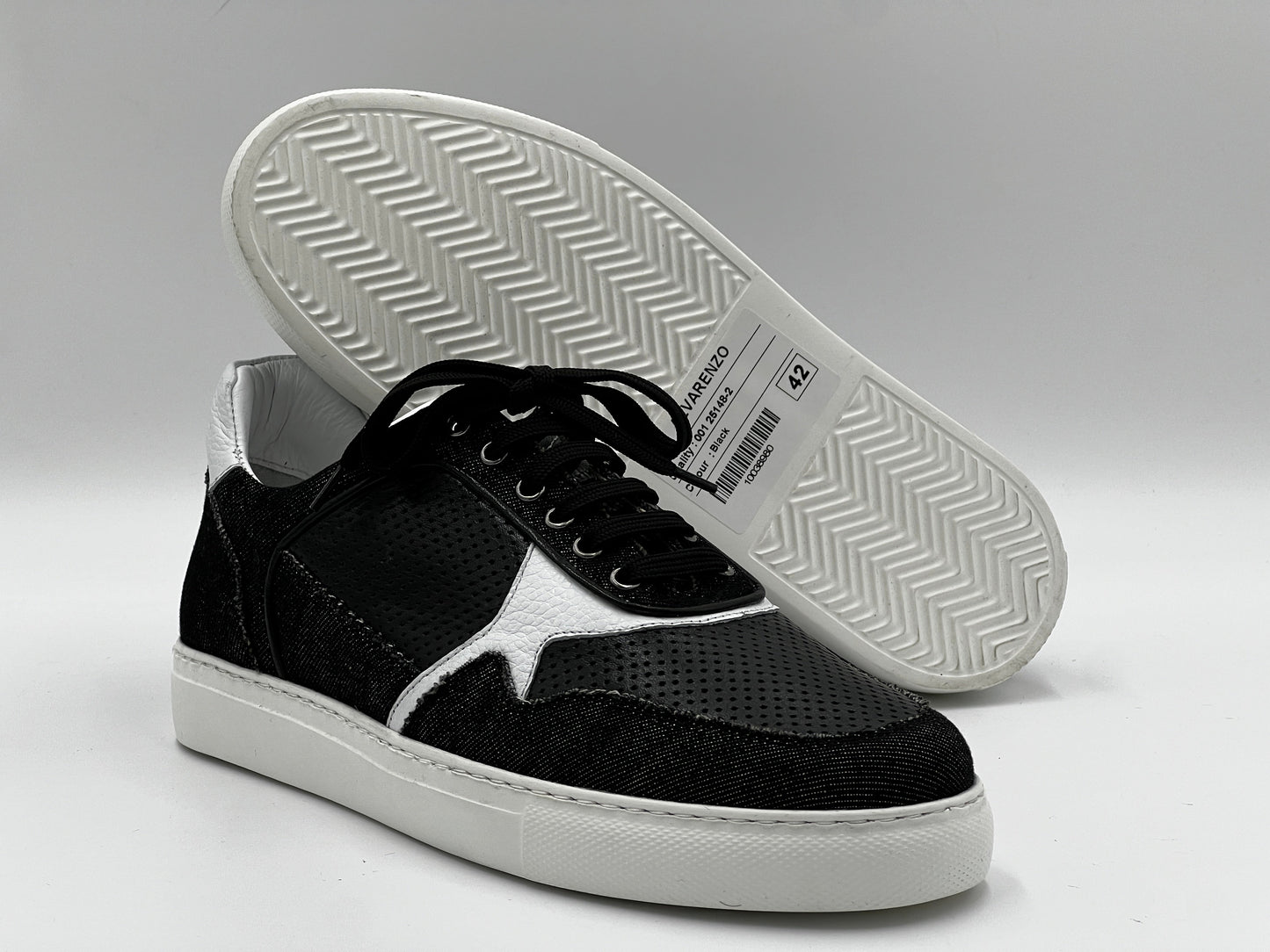25148 Black Leather Fabric Dual Sneaker - Alvarenzo shoes