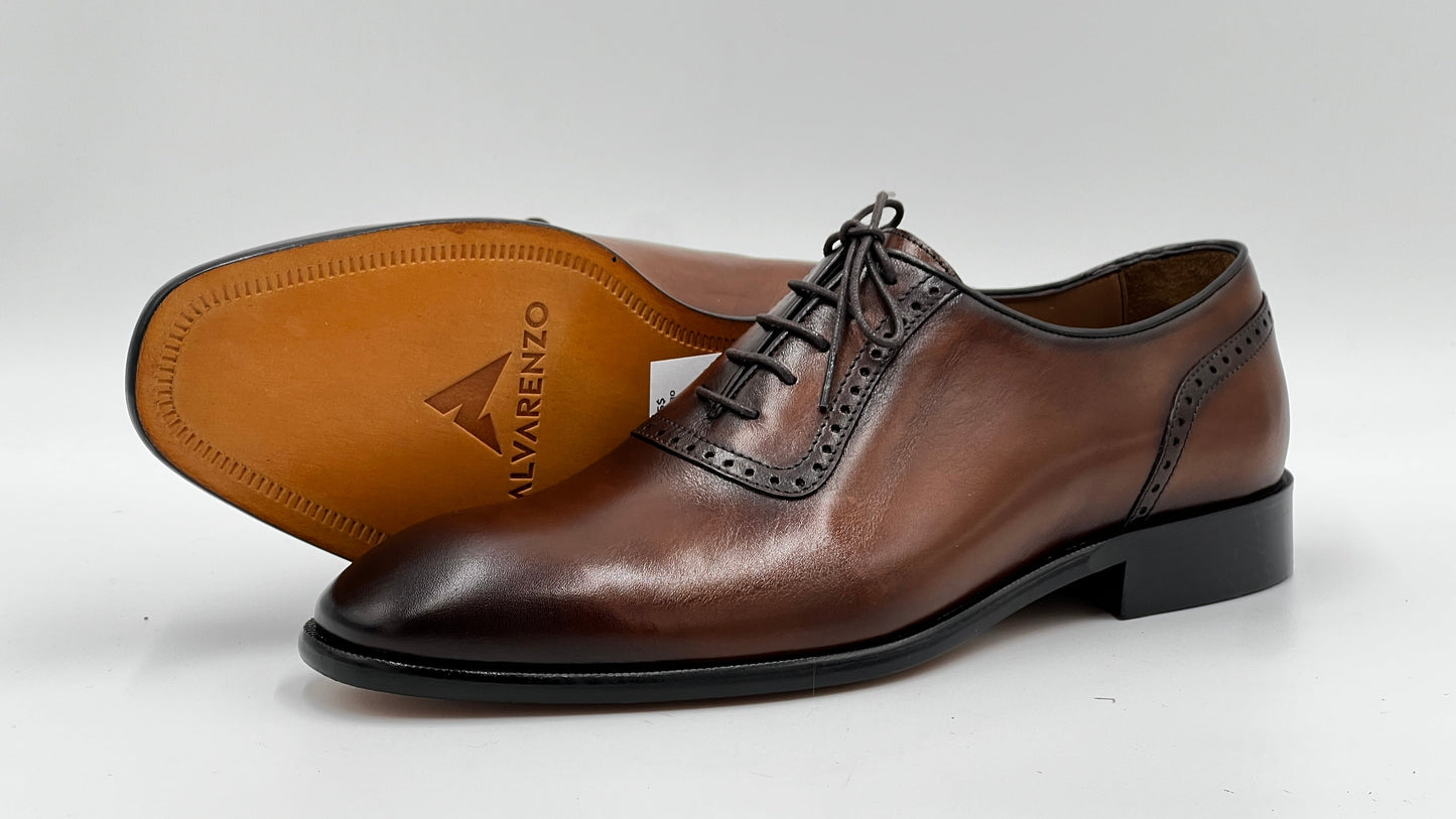 25178 Cognac Naturel Leather Men Laceup Shoes - Alvarenzo shoes