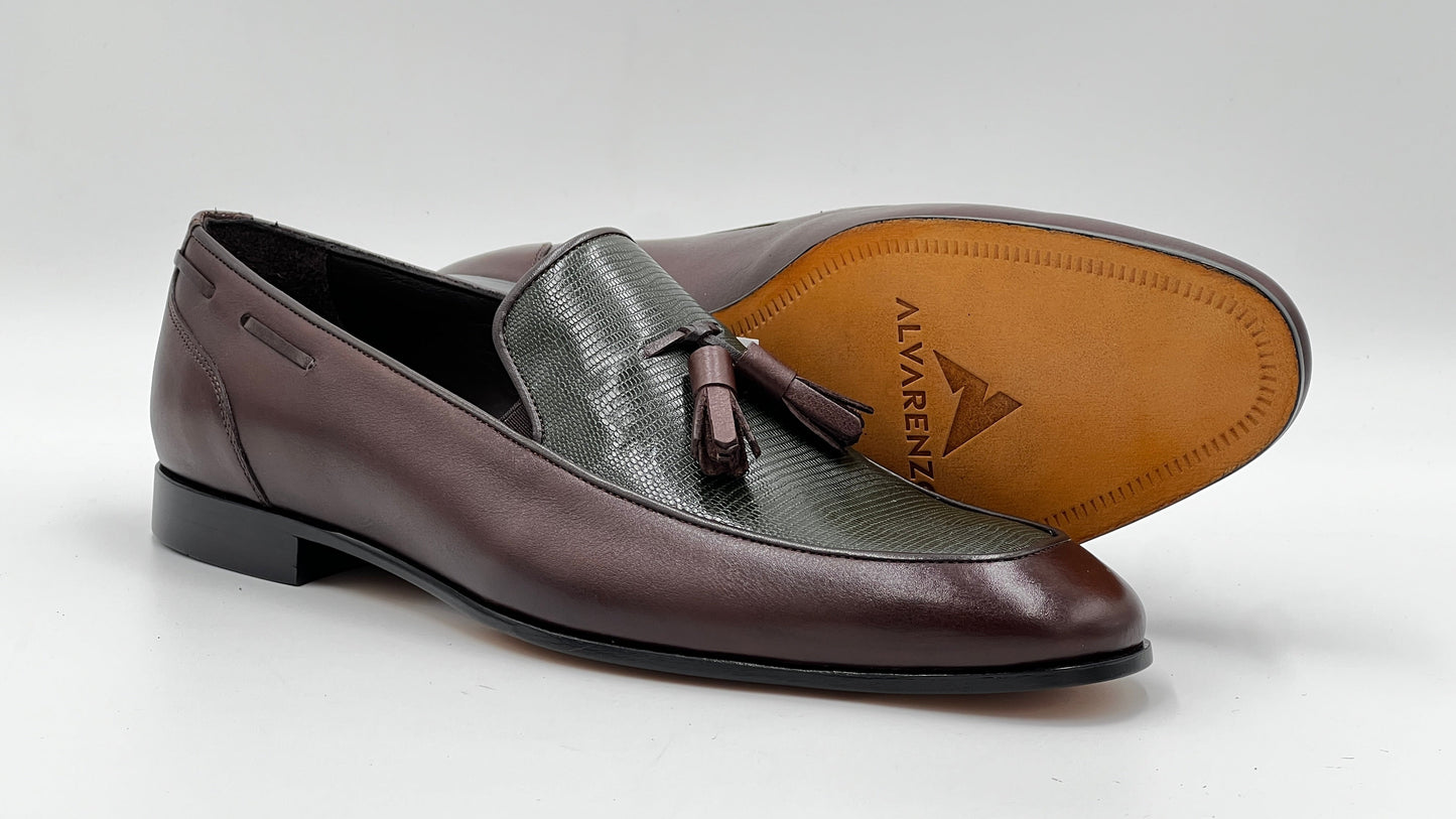 25180 Brown - Green Leather Loafer Men Shoes - Alvarenzo shoes