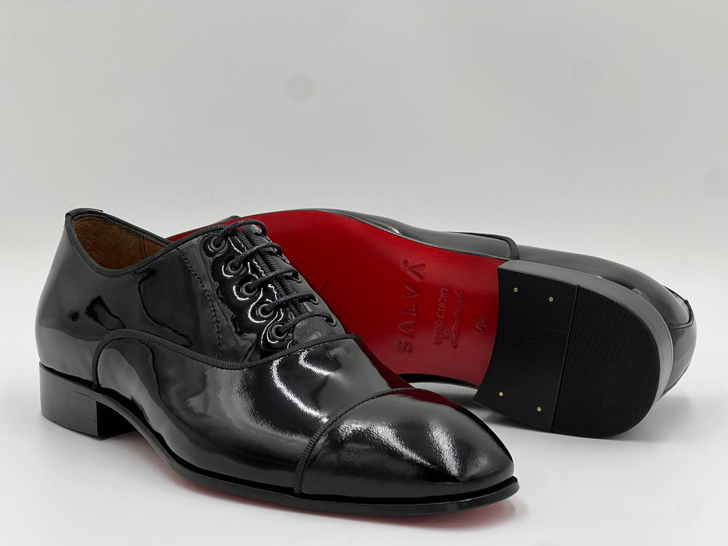 25182 Salva Black Patent Leather Red Sole Laceup Men Shoes - Alvarenzo shoes