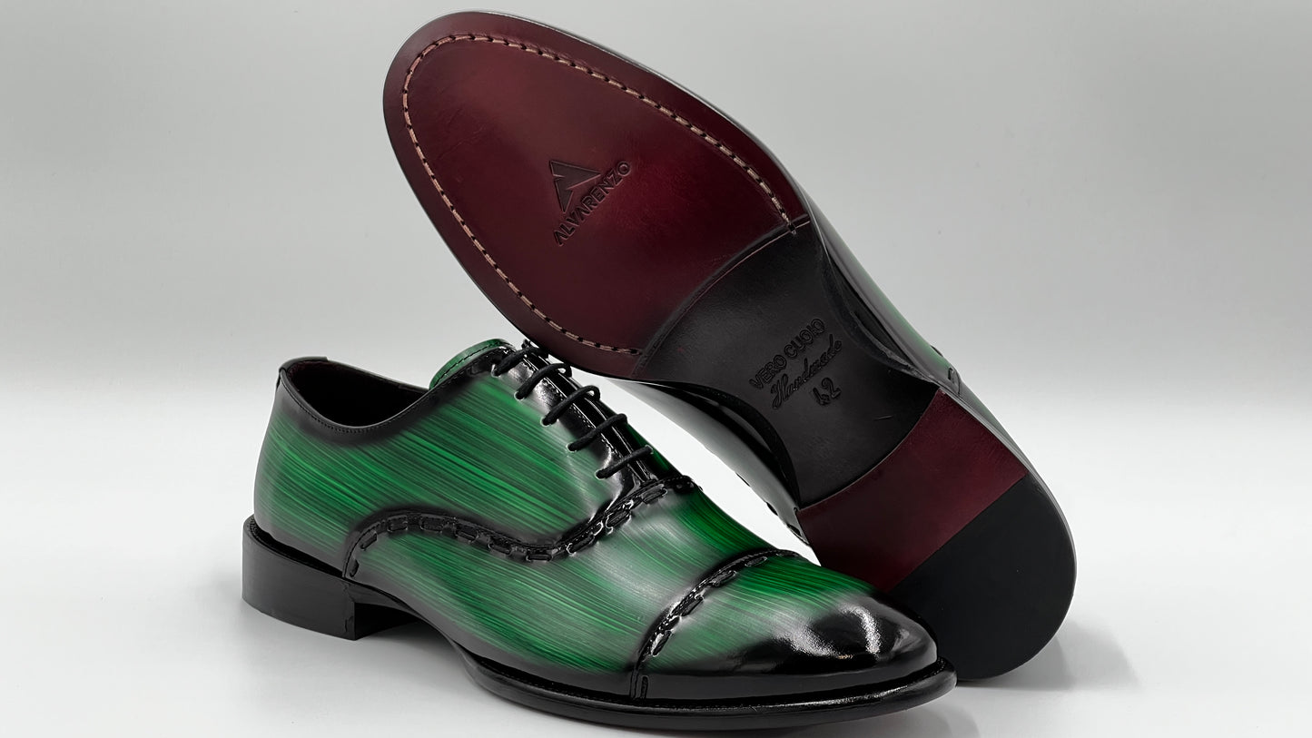 COMO Handpaint Green Oxford Leather Shoes