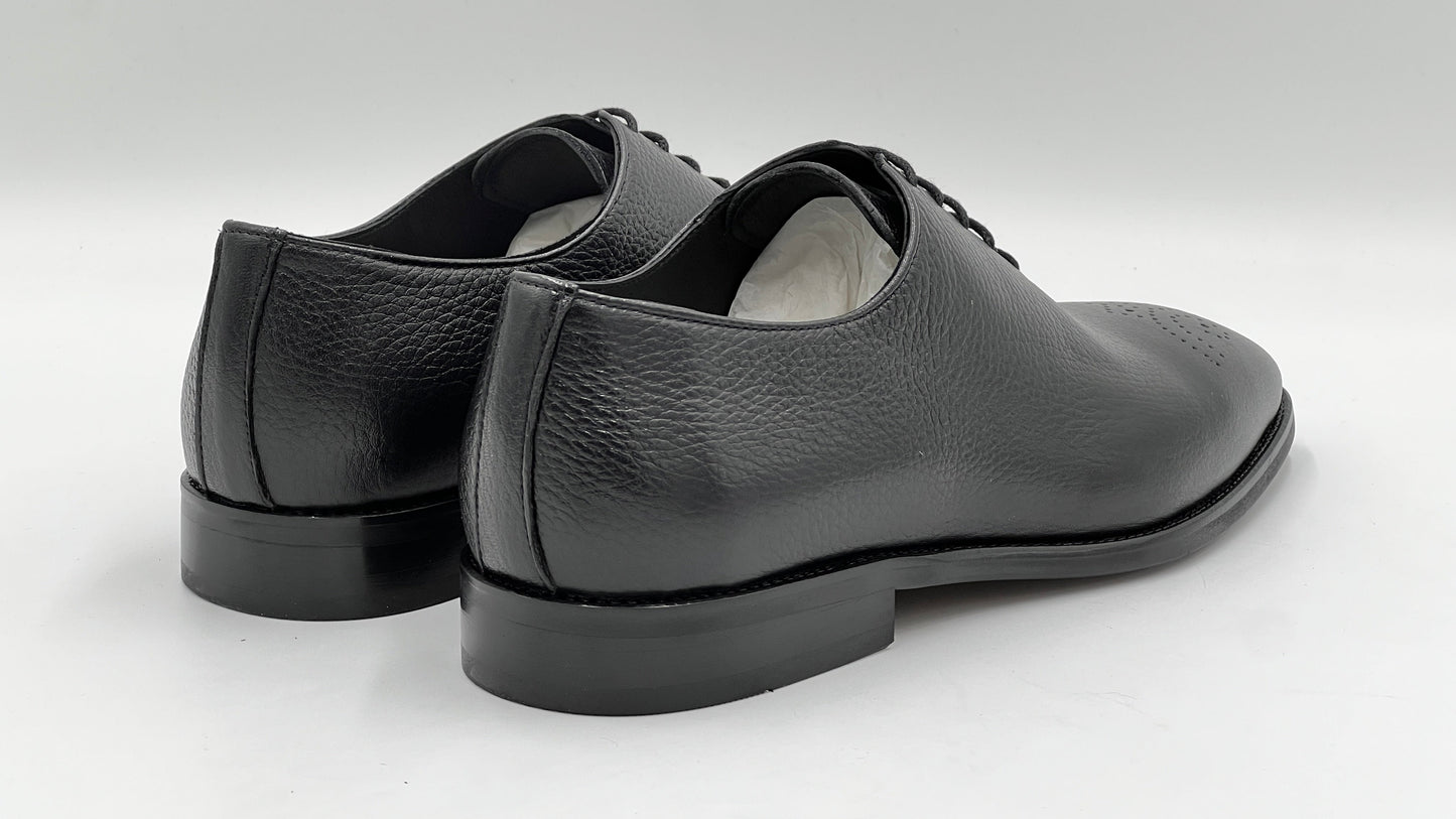 ALVOX Black Pebble Grain Leather Wholecut Oxford Shoes - Alvarenzo shoes