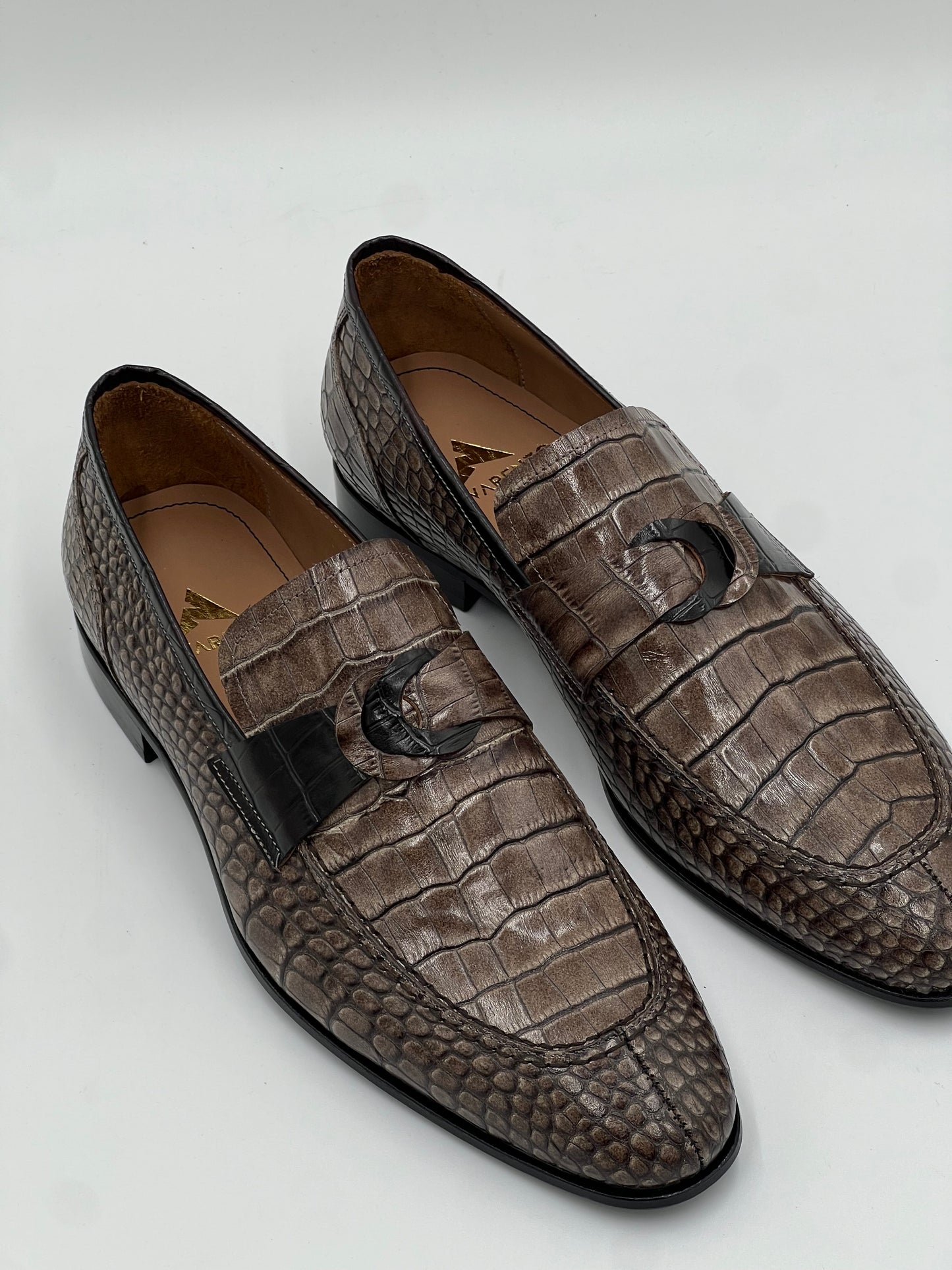 25095 Whıte Chocolate Crocodile Print Leather Loafer Men Shoes