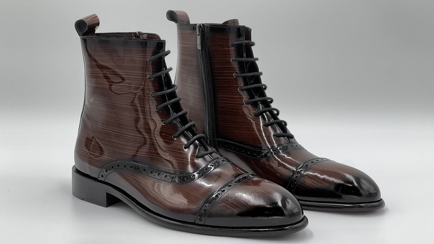 BOST Handpaint Brown Leather Lace Boots