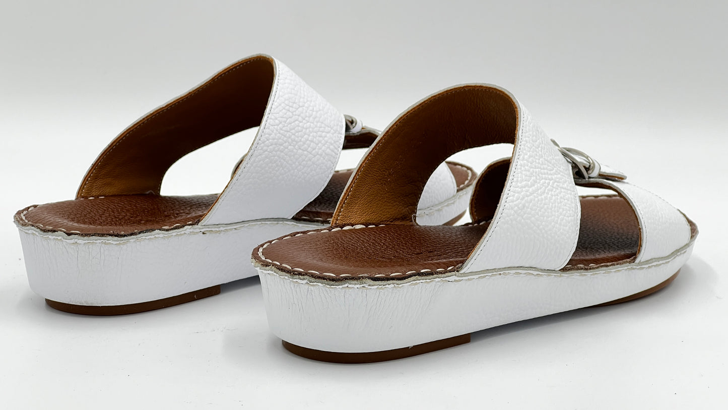 SAND HandKnitting Soft Whıte Leather Slipper