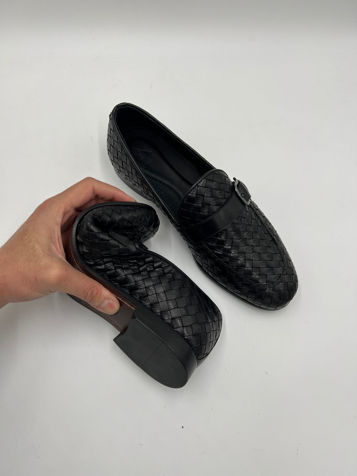 26502 Black Woven Monkstrap Flexible Leather Sole