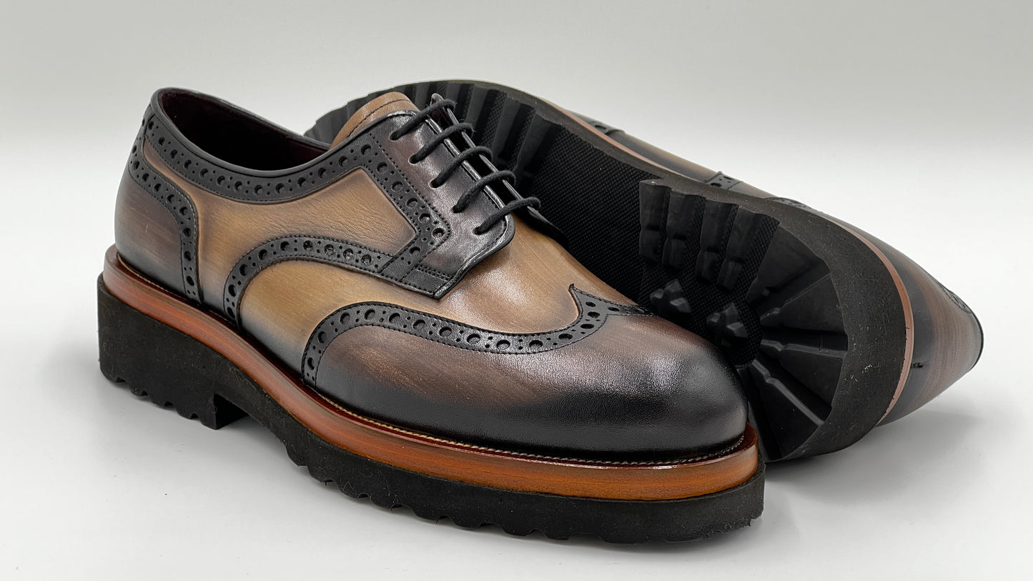 LUKAS Handpaint Wingtip Loafer Dual Color Dual Sole Leather Shoes