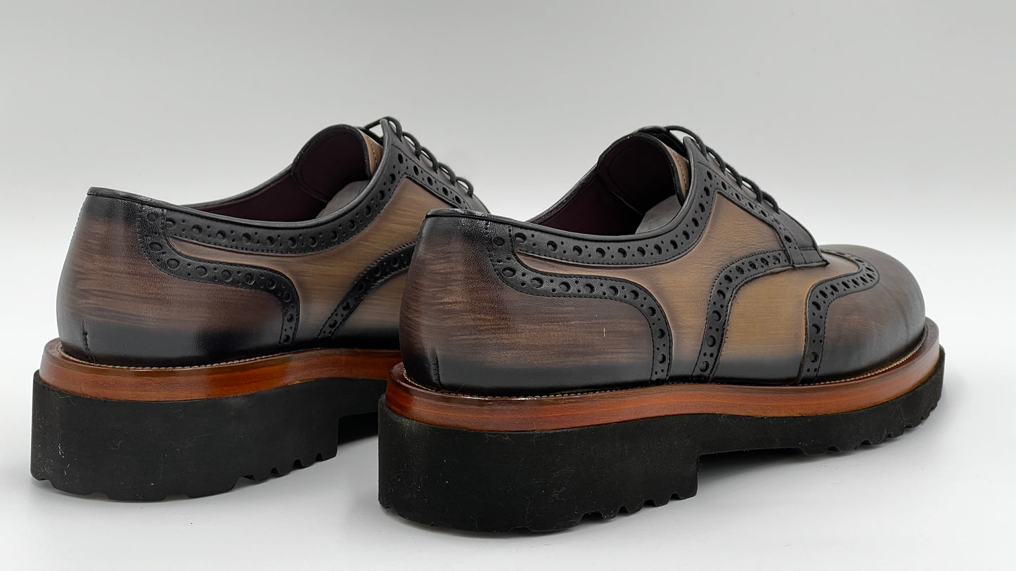 LUKAS Handpaint Wingtip Loafer Dual Color Dual Sole Leather Shoes