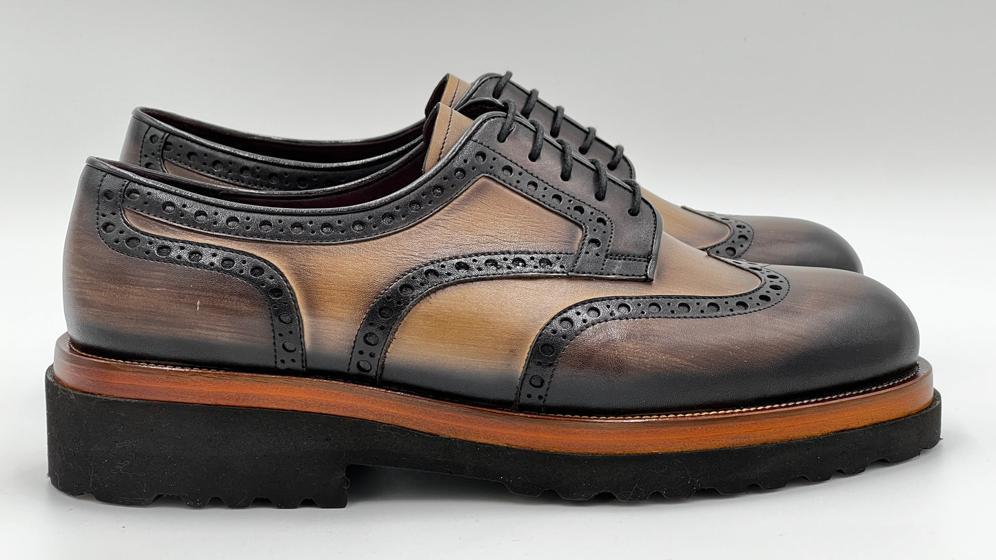 LUKAS Handpaint Wingtip Loafer Dual Color Dual Sole Leather Shoes