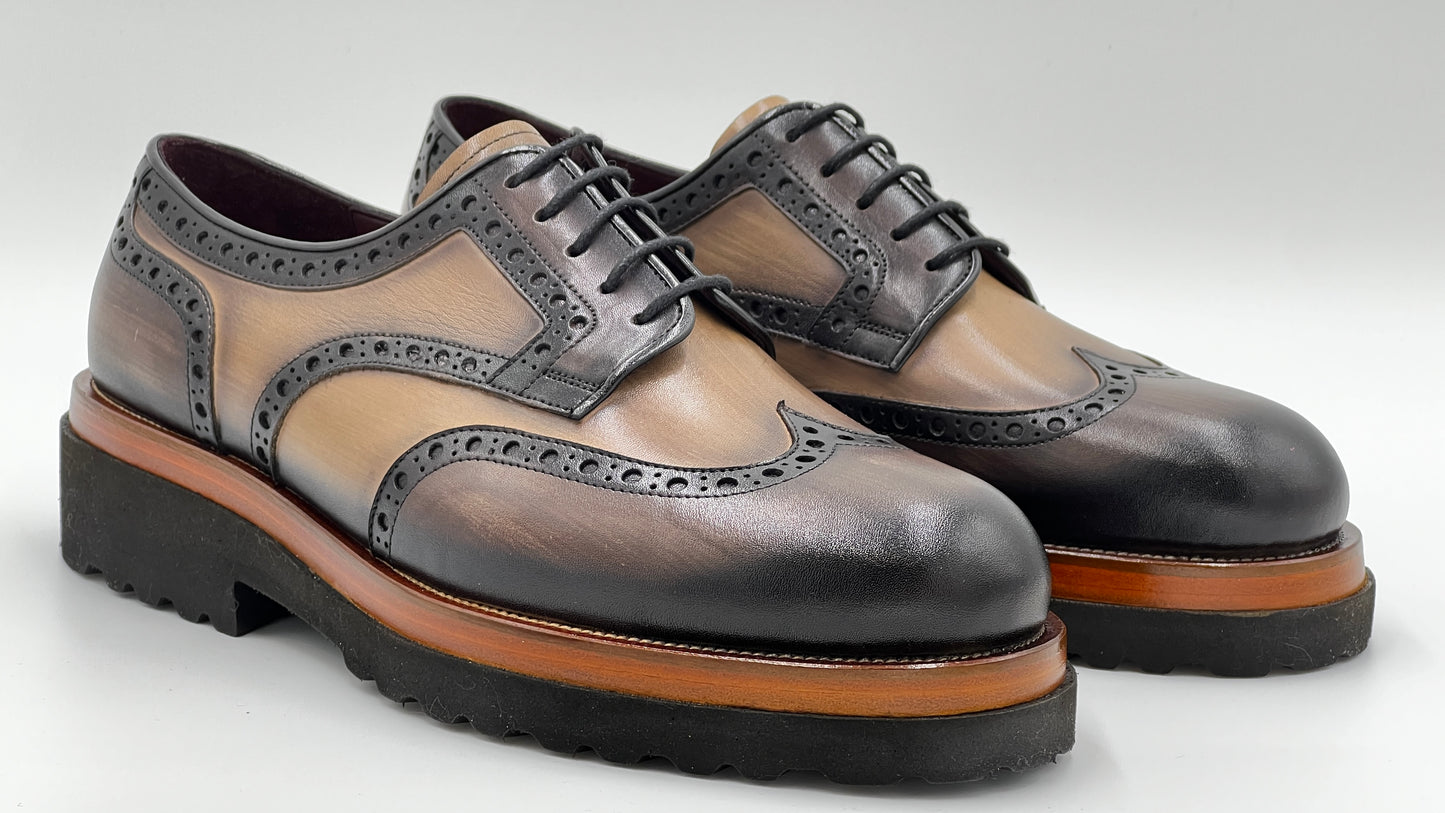 LUKAS Handpaint Wingtip Loafer Dual Color Dual Sole Leather Shoes
