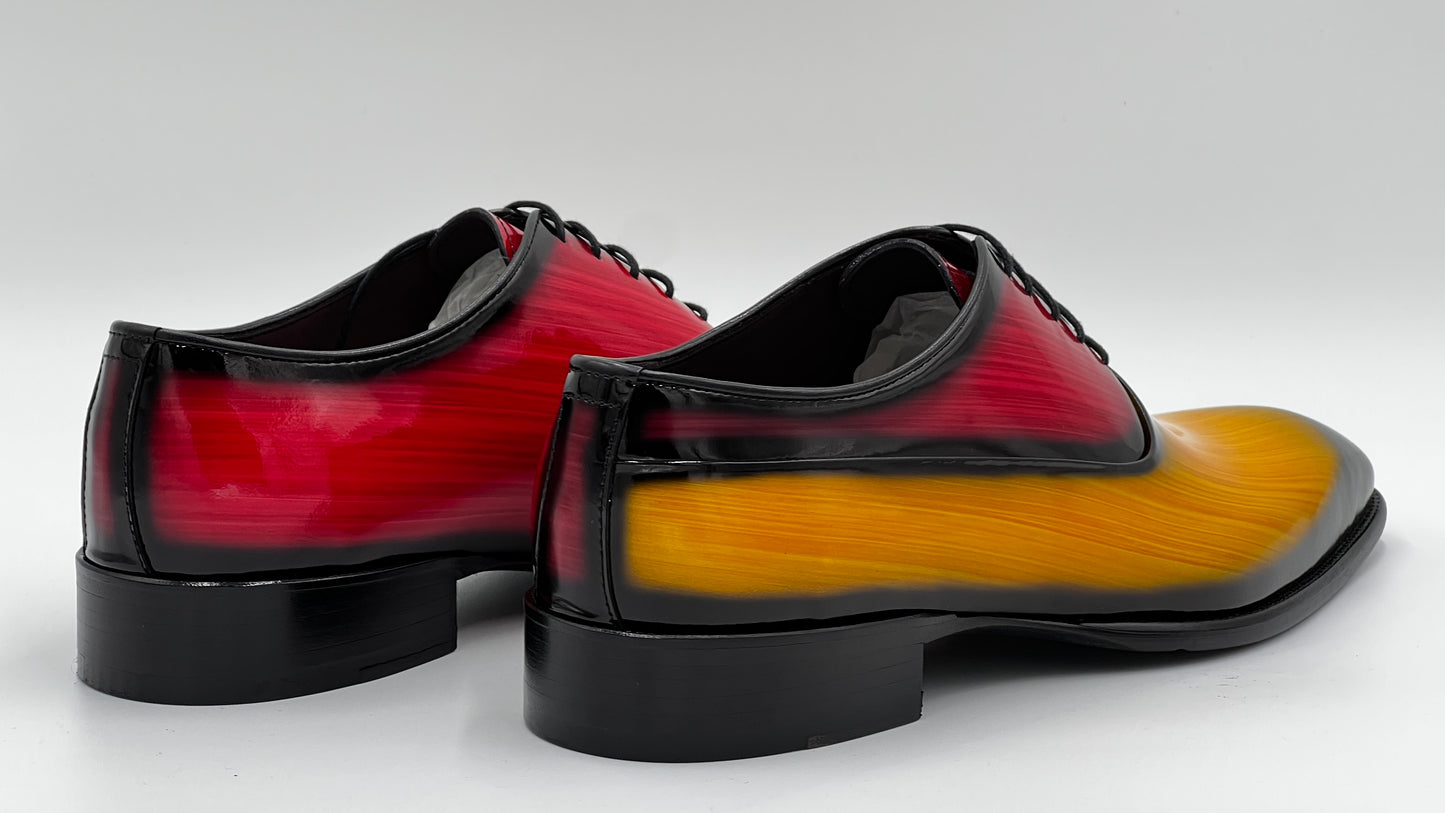 VANDA Handpaint Wholecut Oxford Yellow-Red Leather Shoes