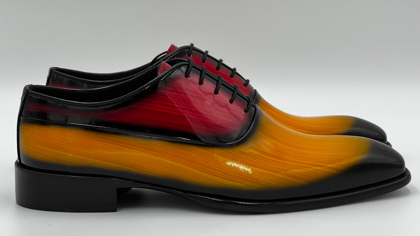 VANDA Handpaint Wholecut Oxford Yellow-Red Leather Shoes