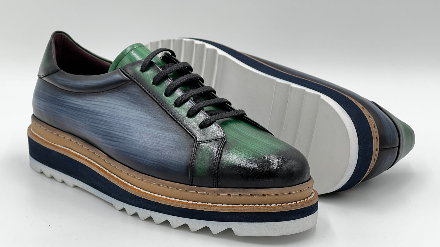SAİNT Dress Sneaker Handpaint Mint Blue/ Green Leather Shoes