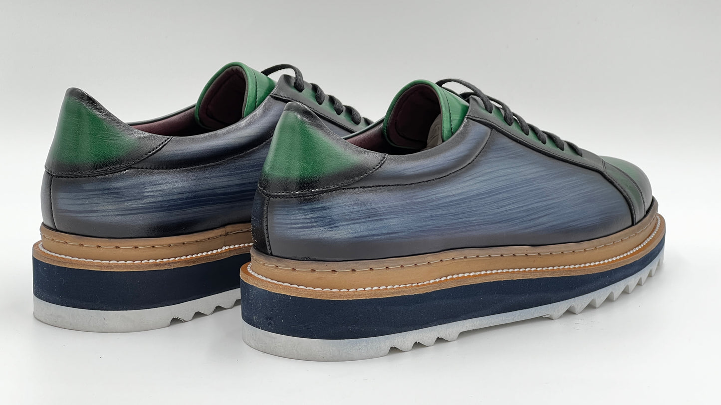 SAİNT Dress Sneaker Handpaint Mint Blue/ Green Leather Shoes