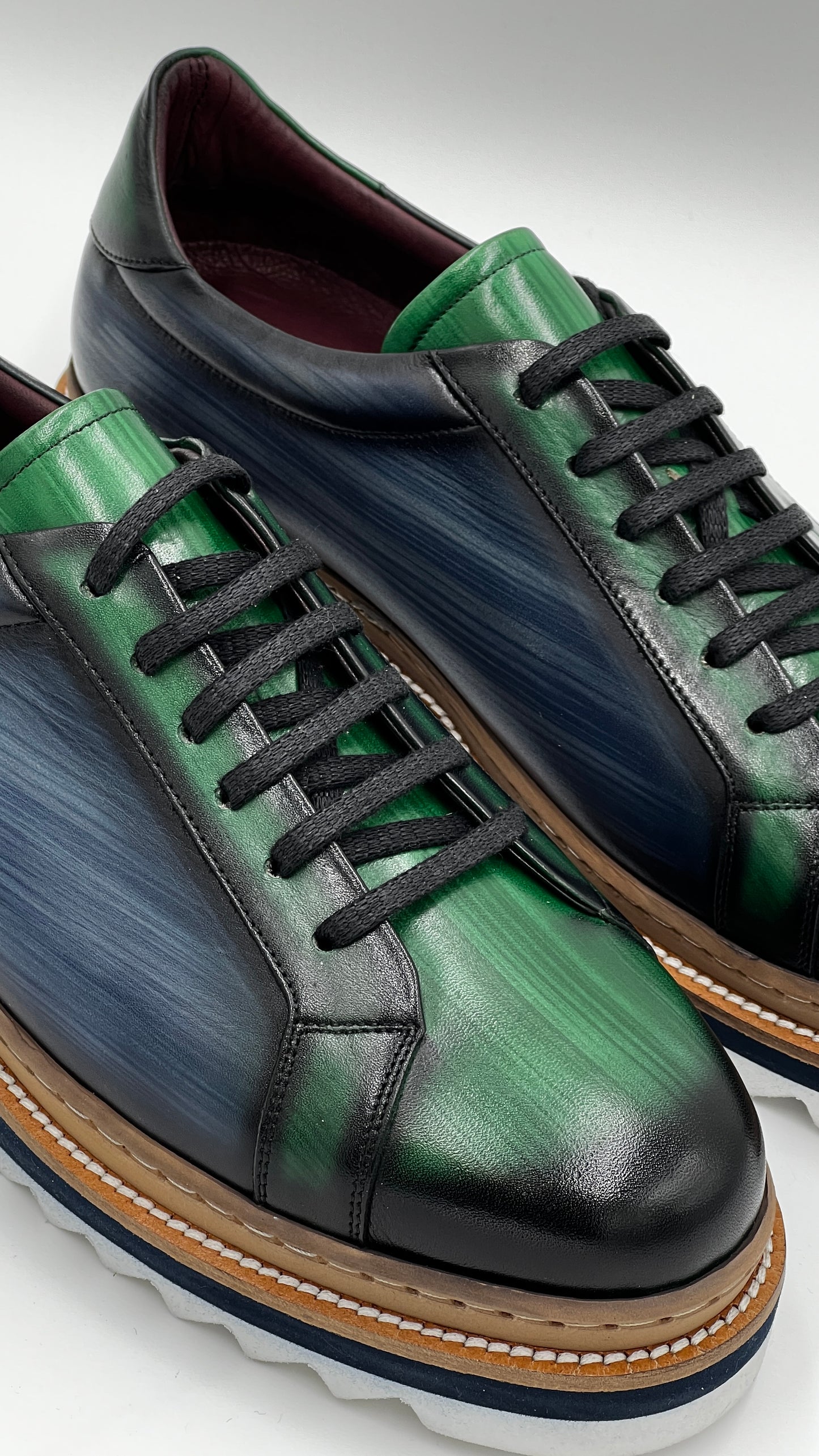 SAİNT Dress Sneaker Handpaint Mint Blue/ Green Leather Shoes