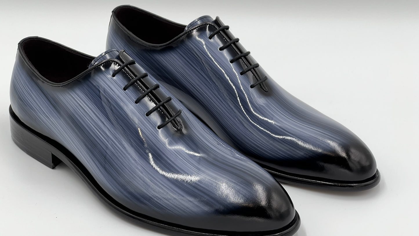 PLOSA Handpaint Wholecut Oxford Blue Leather Shoes
