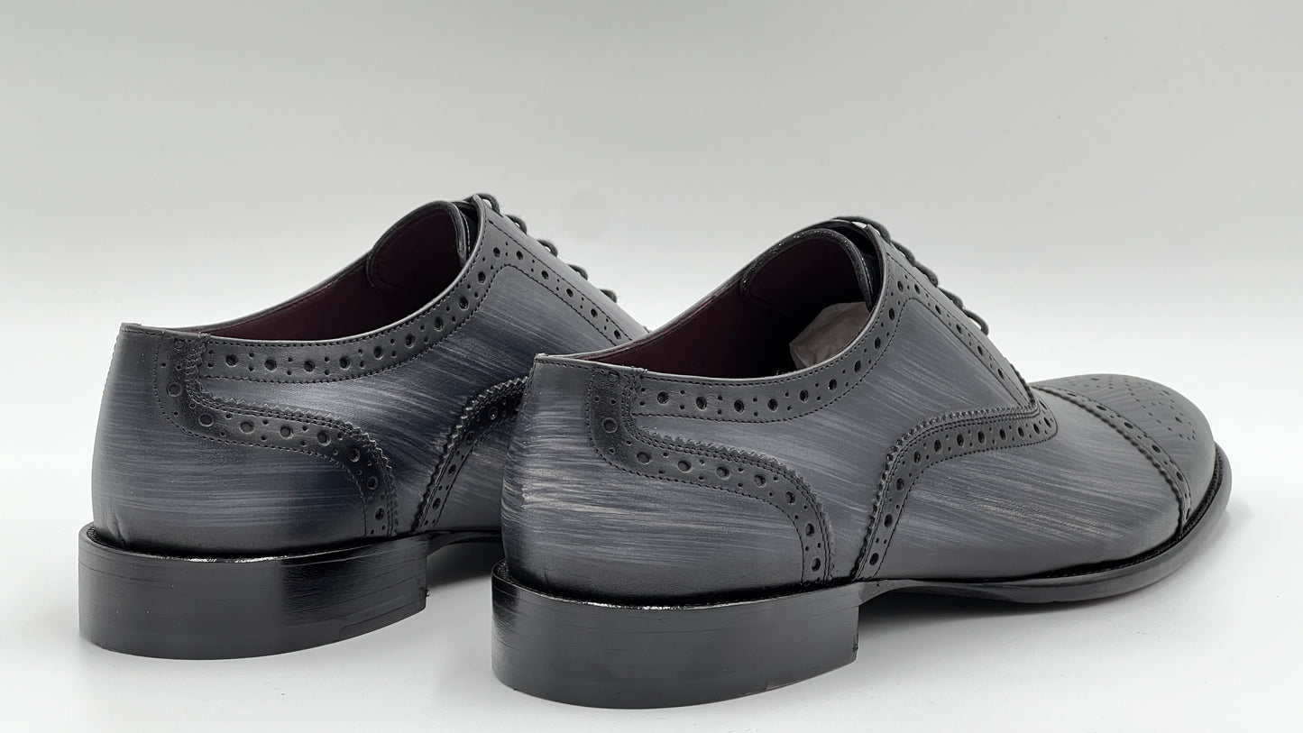 UOMO Handpaint Grey Color Oxford Leather Shoes