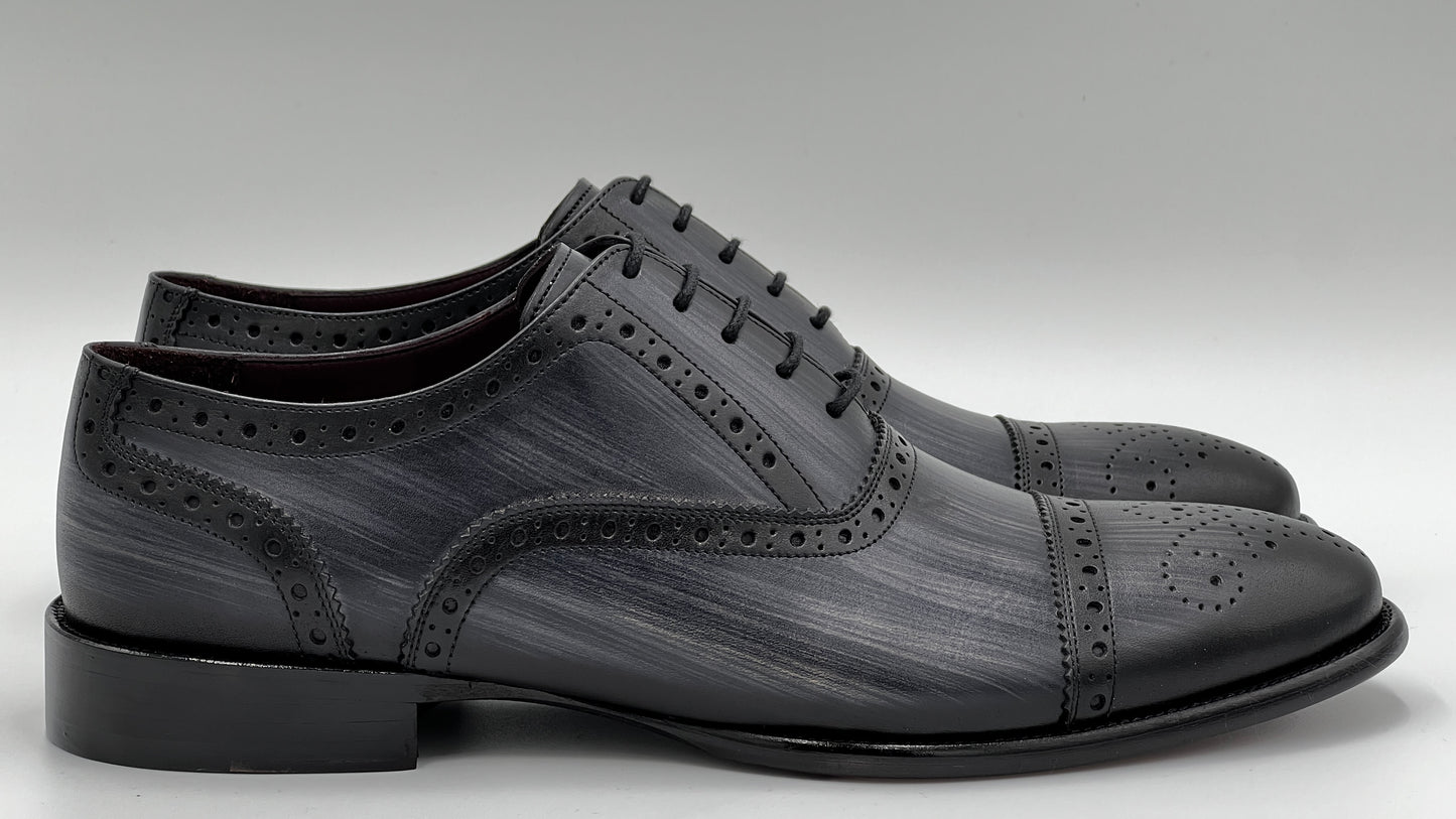 UOMO Handpaint Grey Color Oxford Leather Shoes