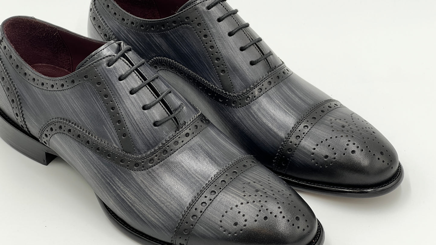 UOMO Handpaint Grey Color Oxford Leather Shoes