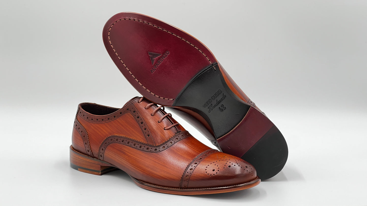 UOMO Handpaint Brown Wood Color Oxford Leather Shoes