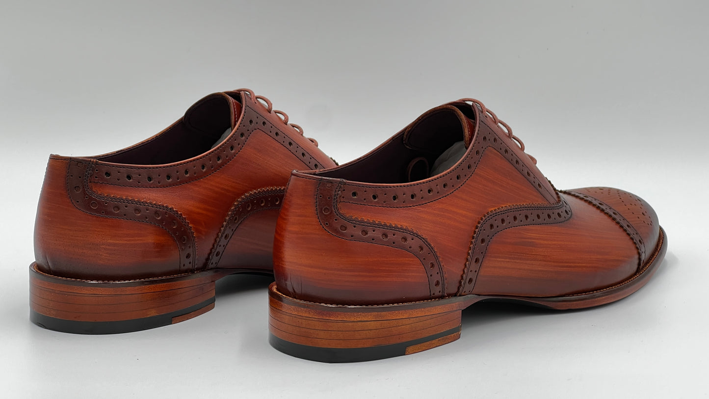 UOMO Handpaint Brown Wood Color Oxford Leather Shoes