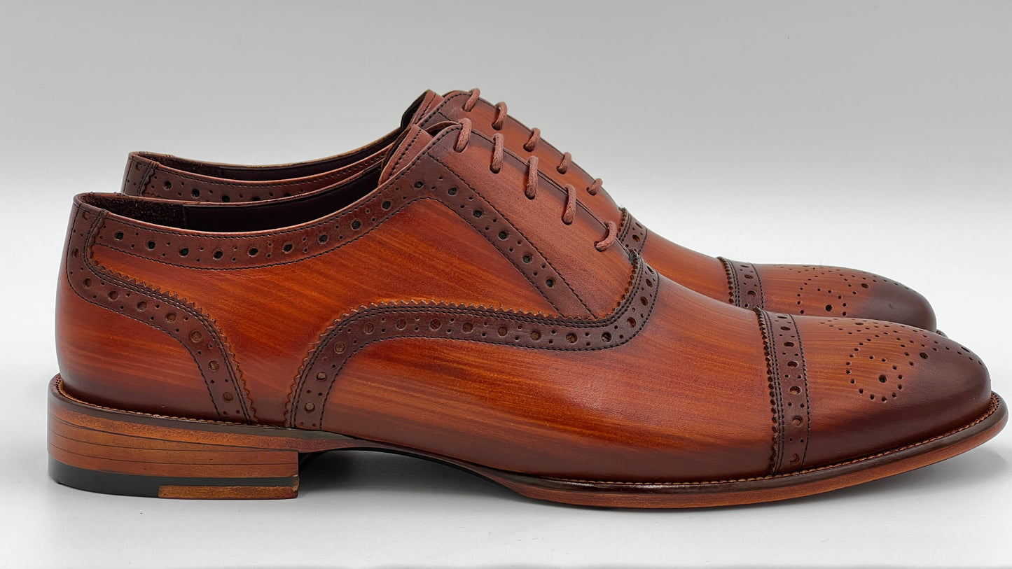 UOMO Handpaint Brown Wood Color Oxford Leather Shoes