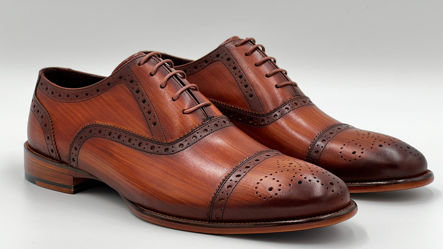 UOMO Handpaint Brown Wood Color Oxford Leather Shoes
