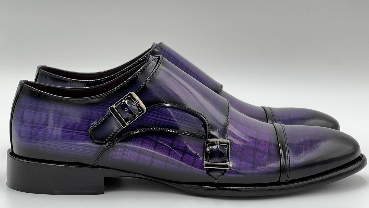 TORİNO Handpaint Purple Monkstraps Leather Shoes