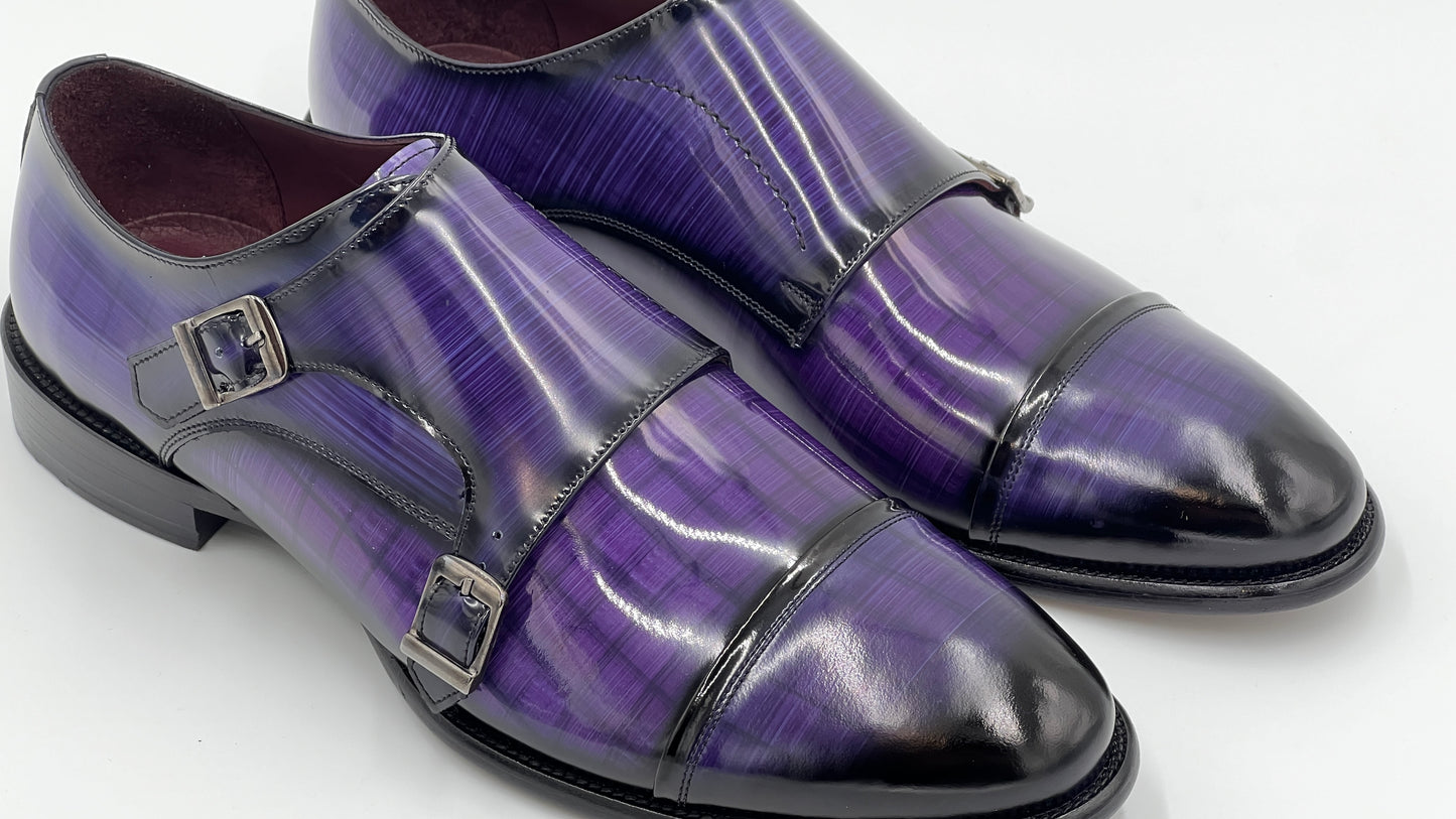 TORİNO Handpaint Purple Monkstraps Leather Shoes