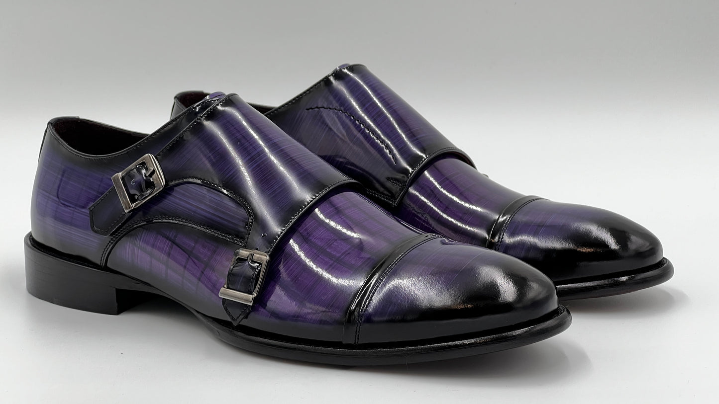 TORİNO Handpaint Purple Monkstraps Leather Shoes