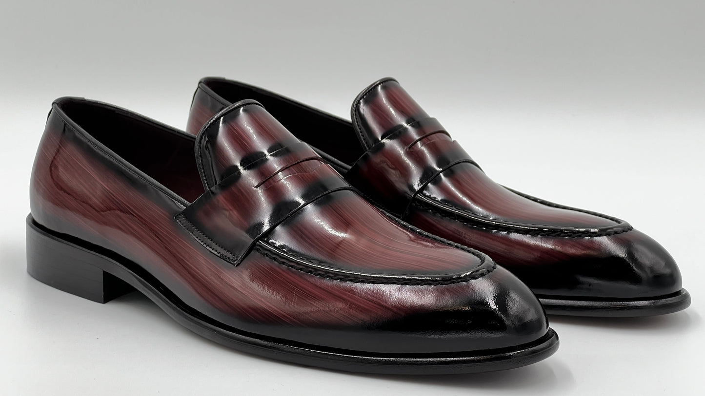 LANDO Handpaint Loafer Burgundy Leather Dress Shoes