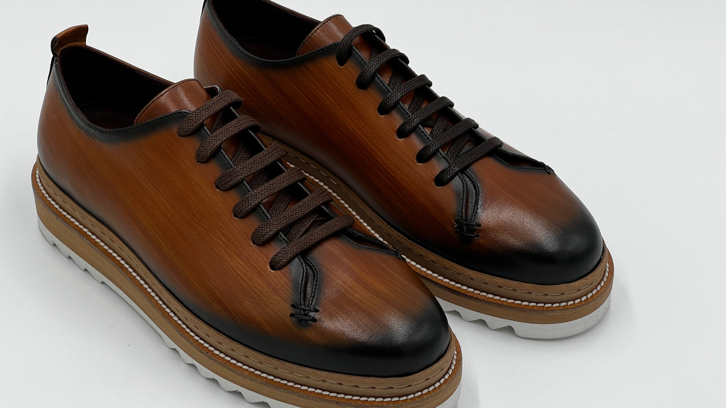 SAİNT Dress Sneaker Handpaint Tan Leather Shoes
