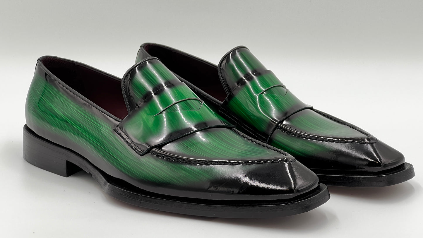 GRASE Italy Handpaint Green Loafer Leather Shoes