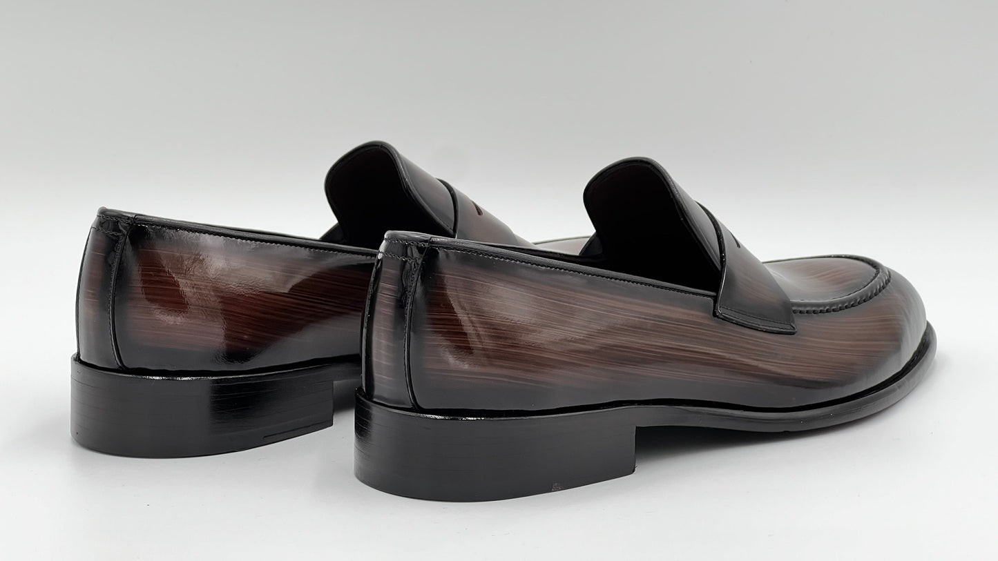 LANDO Handpaint Loafer Brown Leather Dress Shoes - Alvarenzo shoes