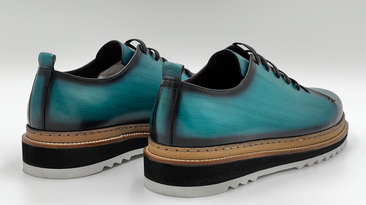 SAİNT Dress Sneaker Handpaint Mint Blue Leather Shoes - Alvarenzo shoes