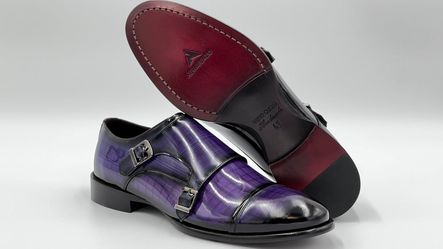 TORİNO Handpaint Purple Monkstraps Leather Shoes - Alvarenzo shoes