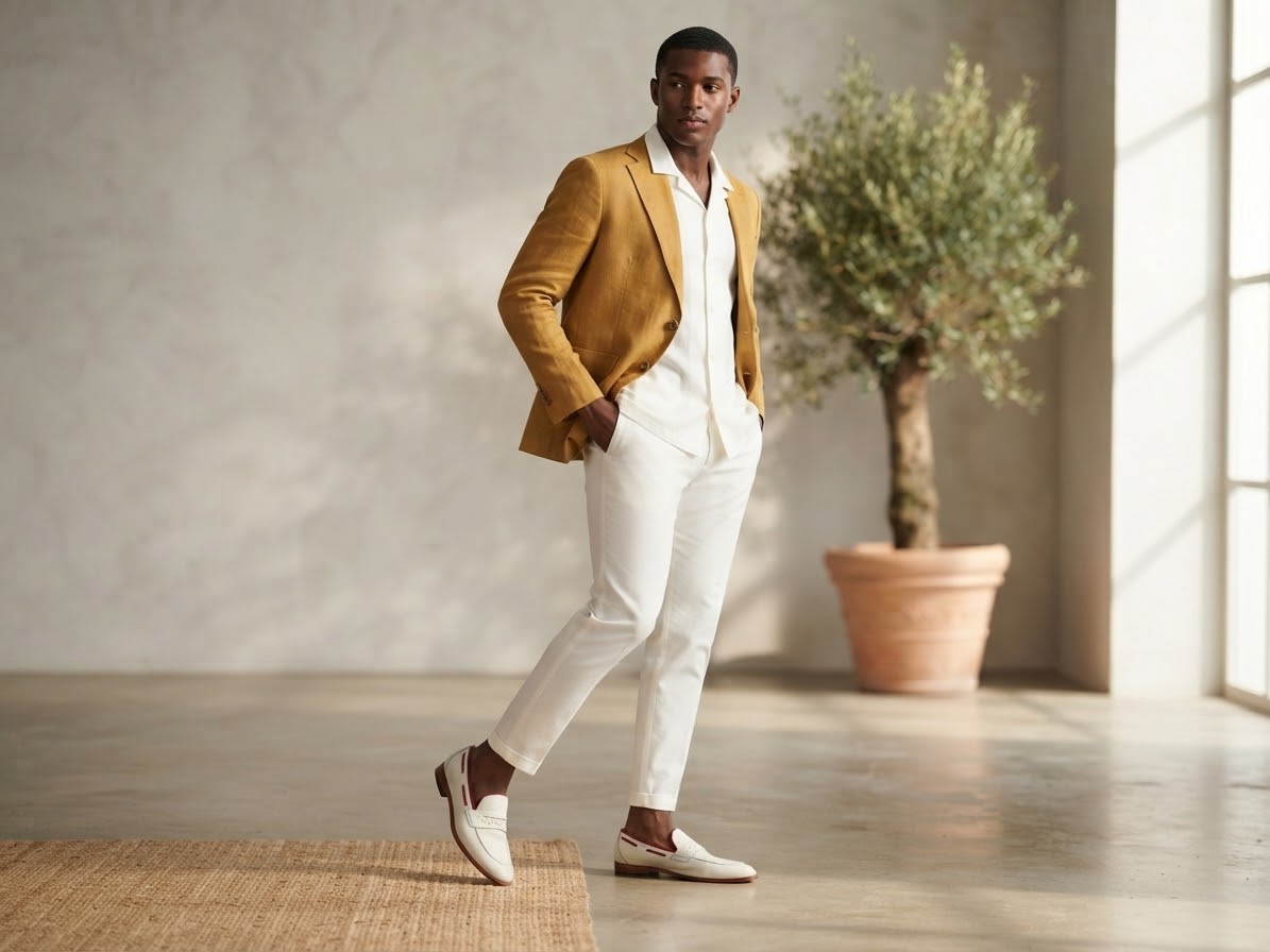 White Loafer Red Piping Leather sole