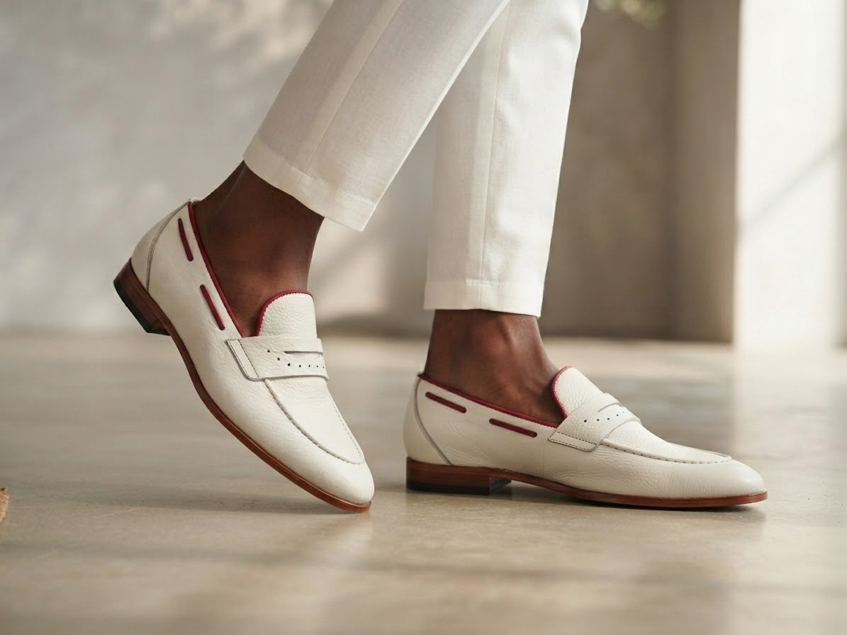 White Loafer Red Piping Leather sole
