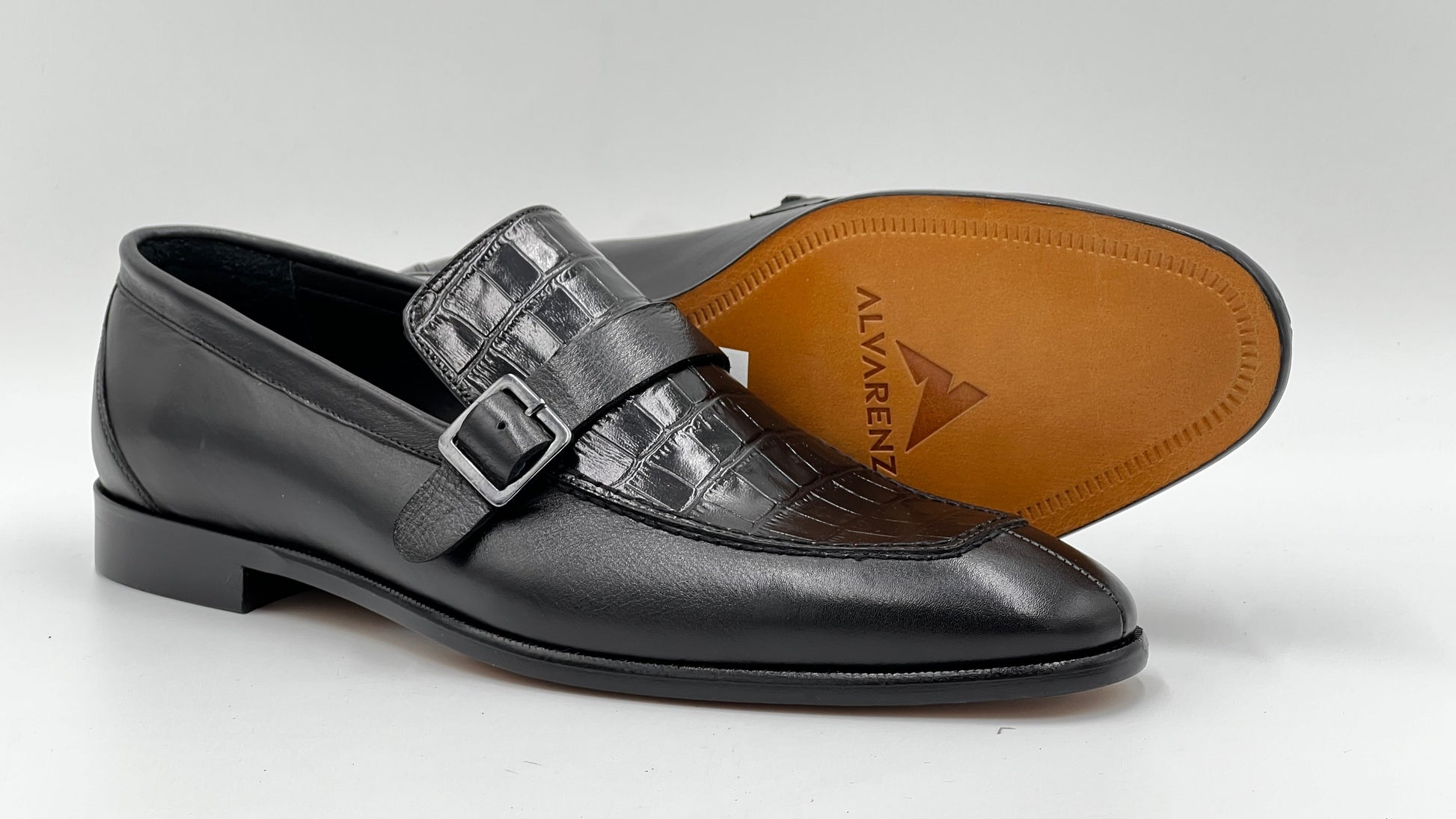 25065 Black Crocodile Print Men Dress Shoes Alvarenzo shoes 25065 Black Crocodile Print Men Dress Shoes Alvarenzo shoes