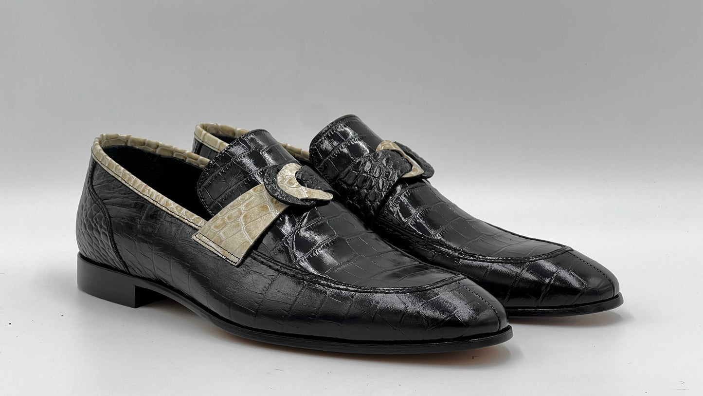 25095 Black Crocodile Print Leather Loafer Men Shoes - Alvarenzo shoes