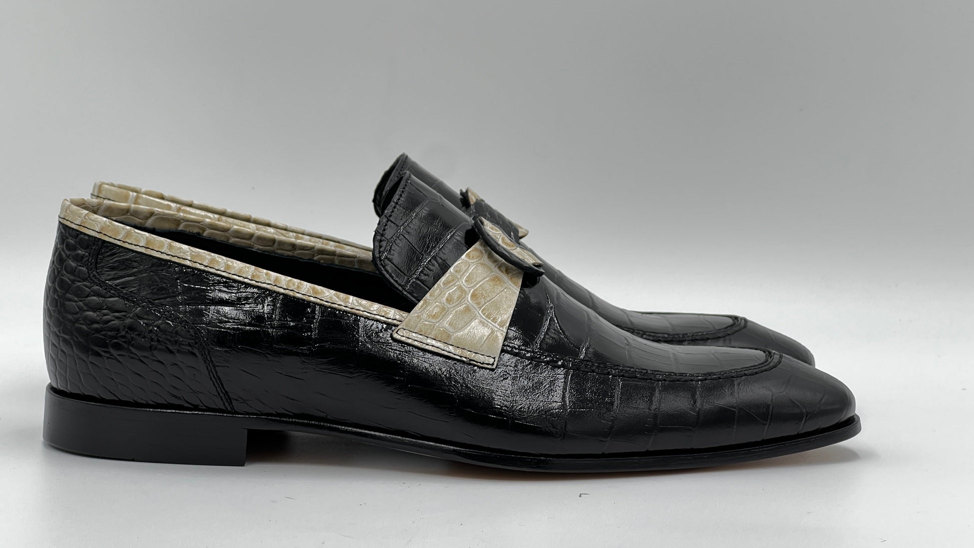 25095 Black Crocodile Print Leather Loafer Men Shoes - Alvarenzo shoes