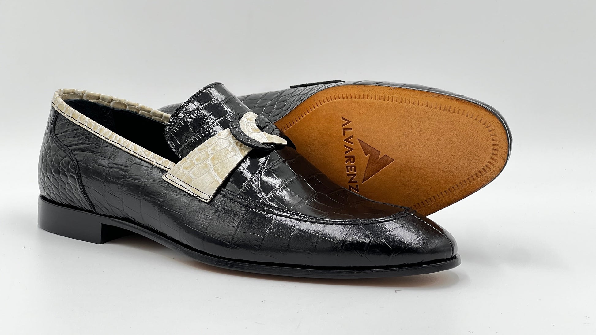 25095 Black Crocodile Print Leather Loafer Men Shoes - Alvarenzo shoes