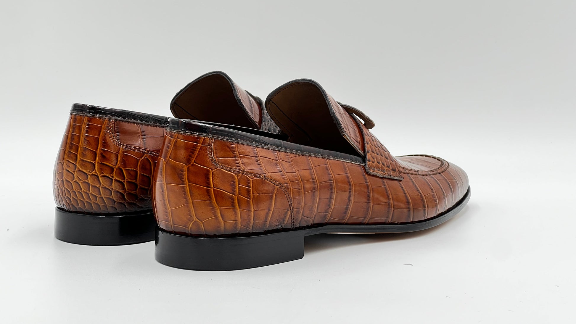 25095 Cognac Crocodile Print Leather Loafer Men Shoes - Alvarenzo shoes