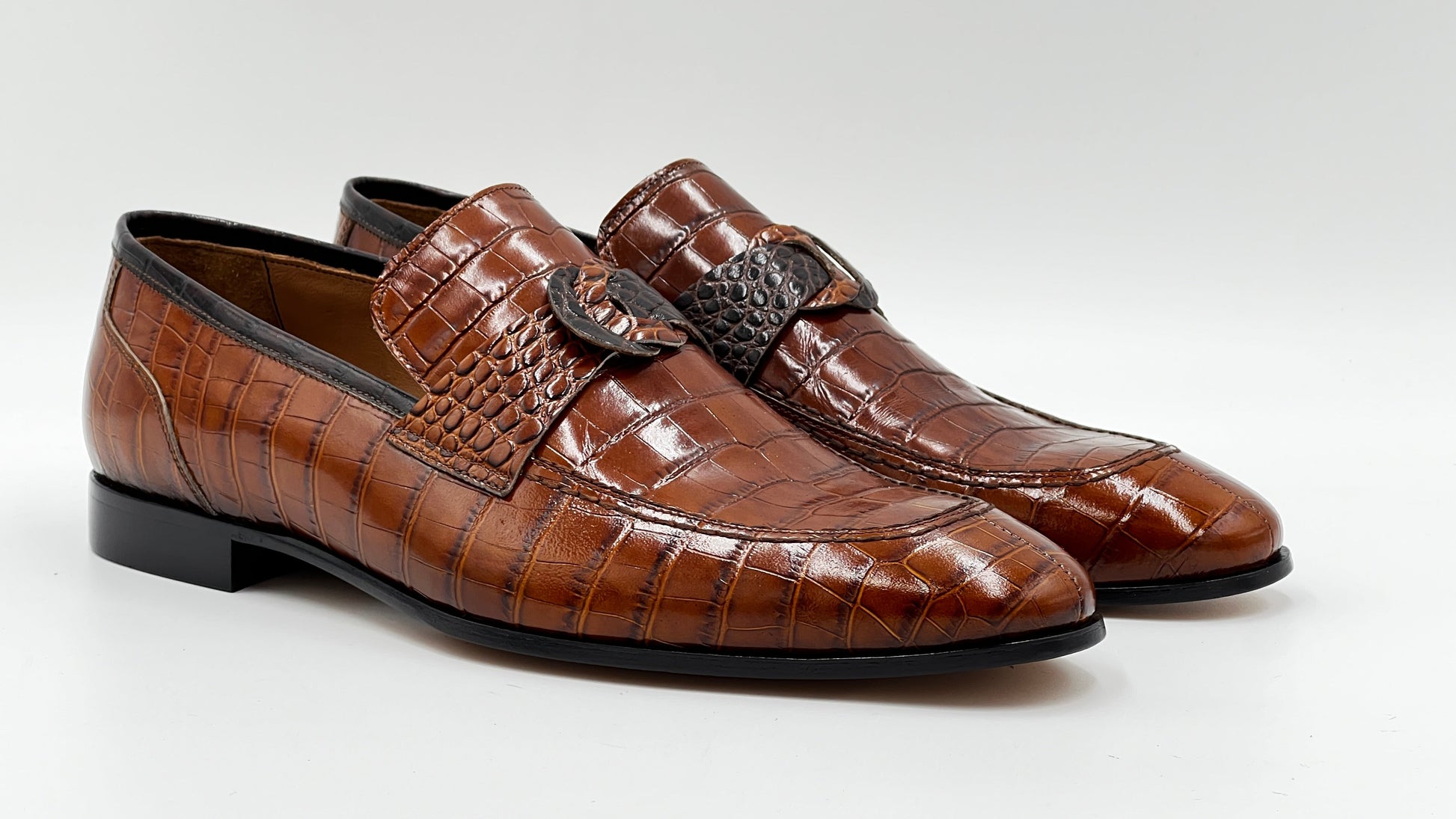 25095 Cognac Crocodile Print Leather Loafer Men Shoes - Alvarenzo shoes