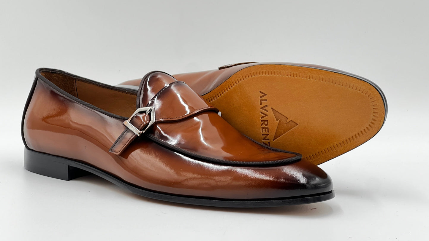 25100 Cognac Patent Leather Loafer Men Shoes - Alvarenzo shoes