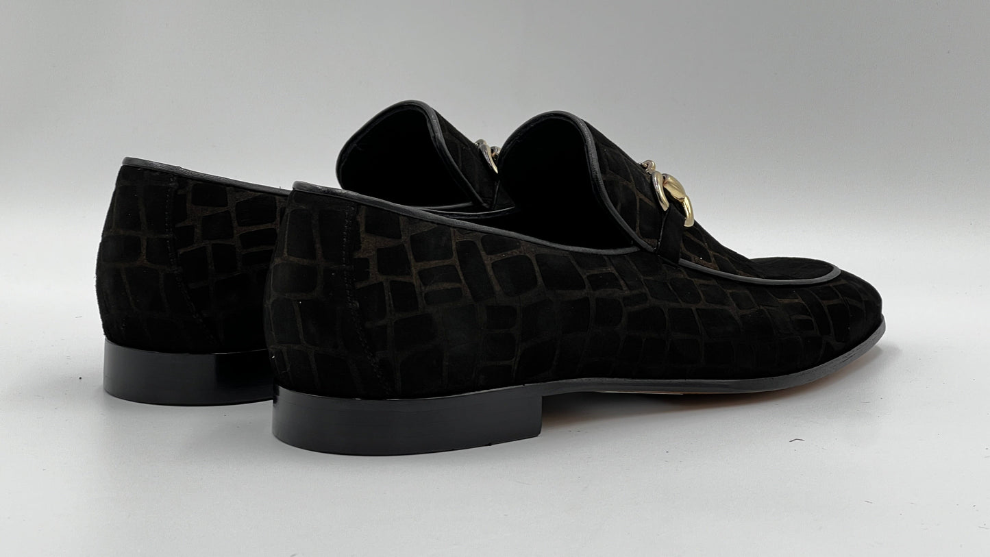 25123 Black Suede Crocodile Press Loafer Men Shoes - Alvarenzo shoes