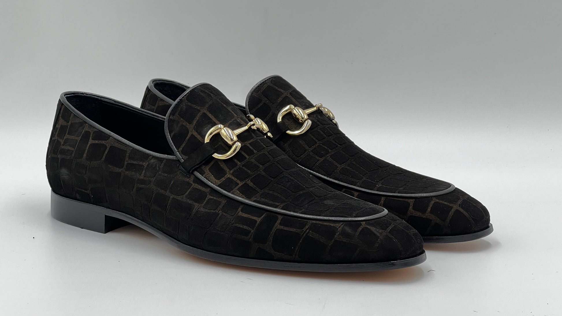 25123 Black Suede Crocodile Press Loafer Men Shoes - Alvarenzo shoes